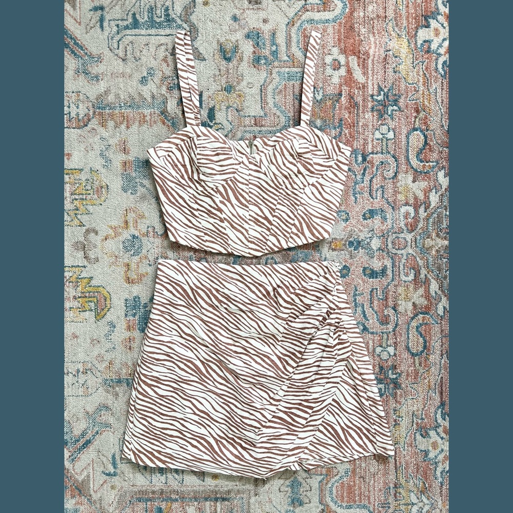 Zara Cream & Rose Printed Bustier Skort Set